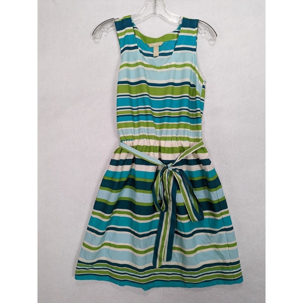 Banana Republic Womens Dress Size 2 Stripe Sleeveless Cool Print Polyester Green